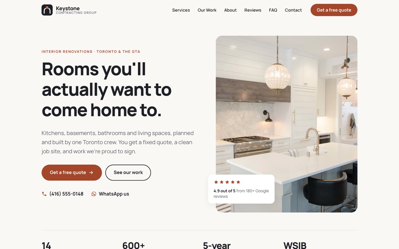 Homepage of the Keystone Contracting Group demo website
