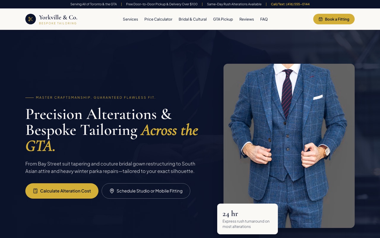 Homepage of the Yorkville & Co. Bespoke Tailoring demo website